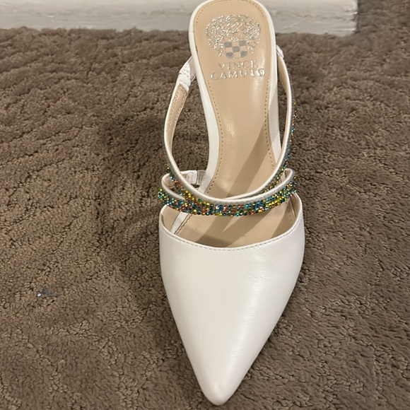 Vince Camuto White Heels with Sparkling Multicolor Straps - Picture 3 of 5